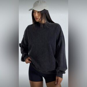 Black Acid Wash Long-Sleeve Sweatshirt | S | Cotton | NWT | Oversized